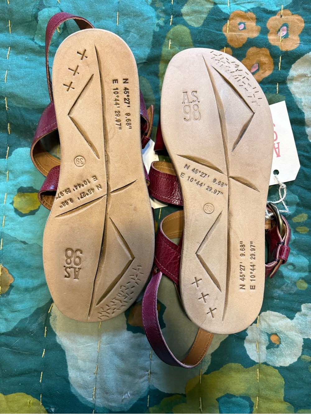 A.S.98 Burgundy Leather Strappy Sandals - Picture 4 of 4